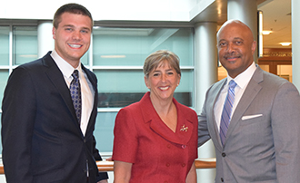 Garrett Bascom, Professor Jennifer Drobac, Attorney General Curtis Hill