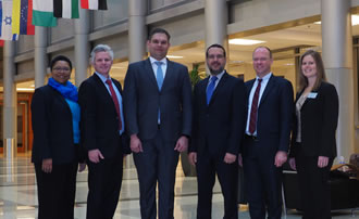 Professors from Brazil with Professors from IU McKinney in the law school atrium