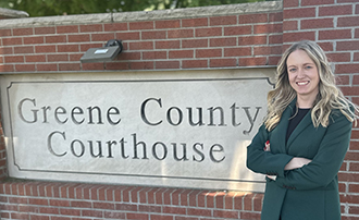 woman standing outside the Greene County Courthouse in Indiana