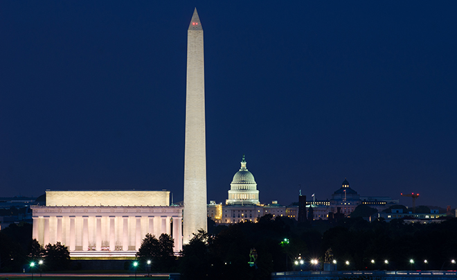 Monuments in Washington, D.C. at night