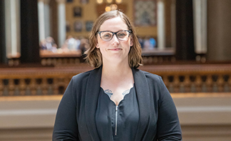 Woman standing in the Indiana Statehouse