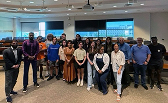 students in a classroom taking a break